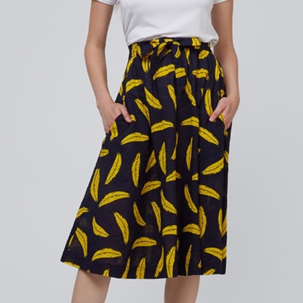 Louche Navy and Yellow Banana Print Skirt Size 12‎